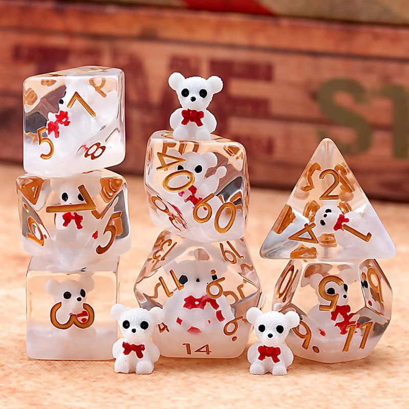 weyano DND Resin Bear Dice Set, D&D Polyhedral Dice for Dungeons and Dragons RPG, MTG Role Playing Games D and D Dice 7pcs-Set D20 D12 D10 D8 D6 D4 - Image 2